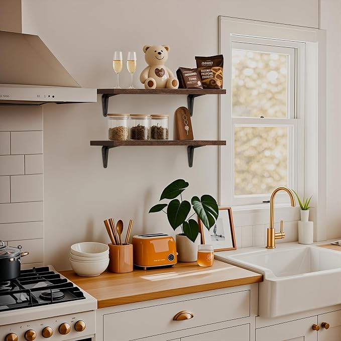 SKYSEN Floating Shelves for Wall Set of 6, 15.7in Wood Wall Shelf for Decor - Image 9