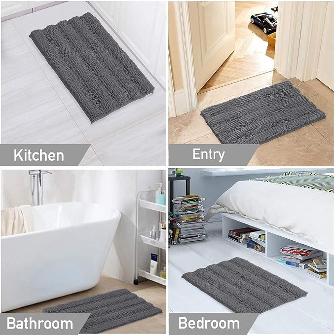 Turquoize Chenille Bathroom Rugs Set Non-Slip Bath Mats - Image 6