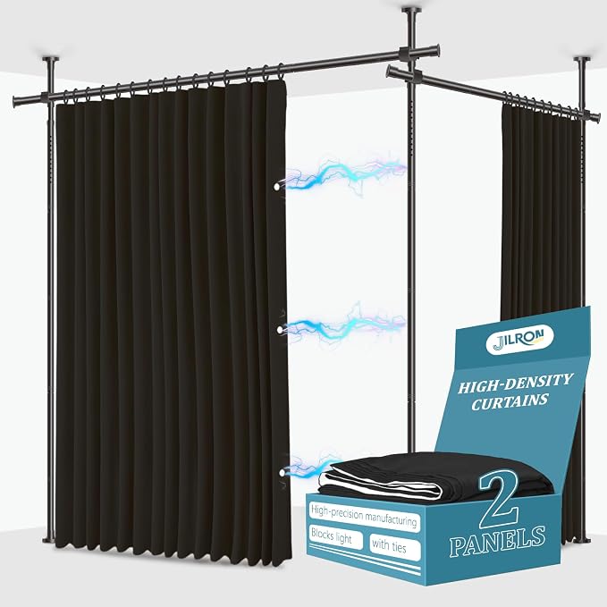 Jilron No-Drill Room Divider Curtains Set: Includes 106" W x 96" L Black by JILRON