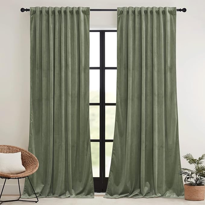 RYB HOME Sage Green Velvet Curtains 80 inches - Image 2