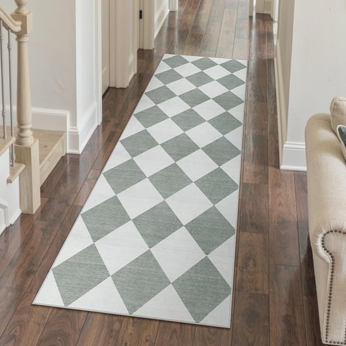 Beeiva Checkered Print Bathroom Runner Rug 2x6, Washable Non Slip Runner Rug by Beeiva