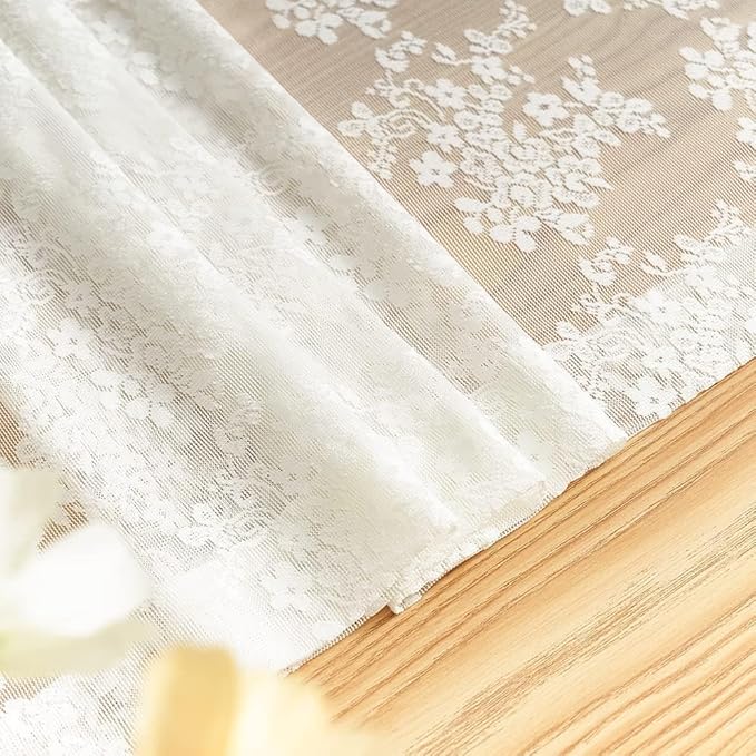 YJ YANJUN Vintage Lace Curtains 45 Inch Length- Victorian Country Floral Short - Image 5