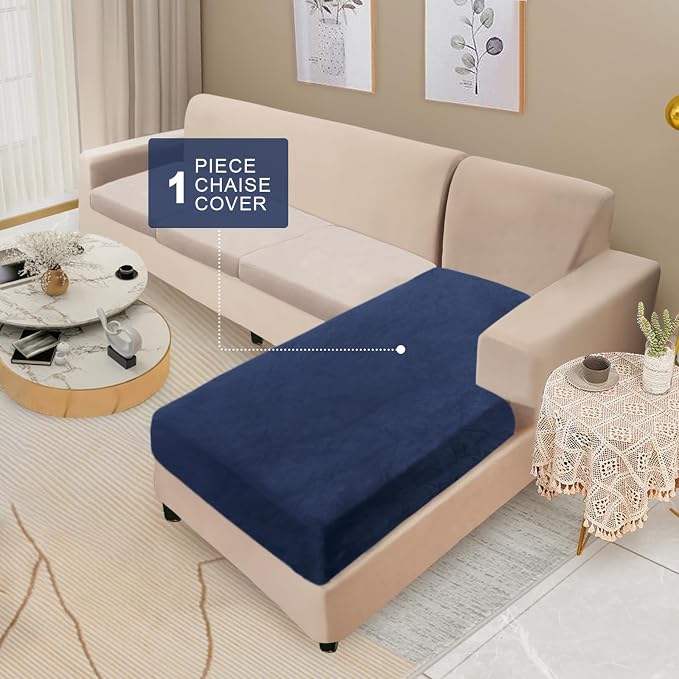 NAISI Sectional Couch Cover 1 Piece Velvet Separate Chaise Lounge Cover Soft - Image 2