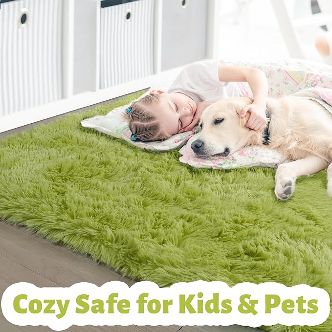 Amdrebio Grass Green Rug 6x9 for Living Room Bedroom, Fluffy Shag Plush Area - Image 2