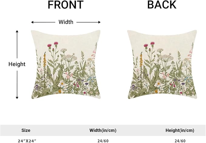 AEIOAE Sage Green Pillow Covers 24x24 Inch Set of 2, Spring Wildflower Plant - Image 5