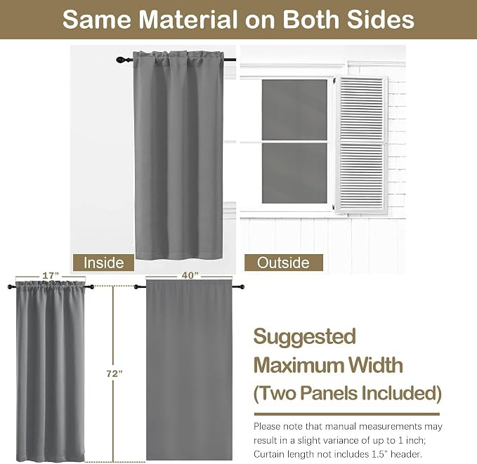 OVZME Grey Blackout Curtains for Bedroom 78 Inch Length 2 Panels Set, Solid - Image 2