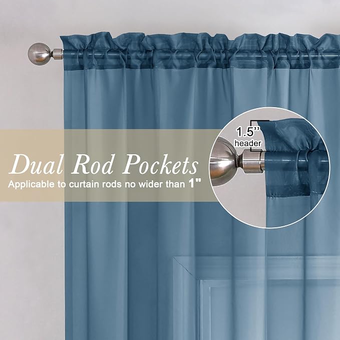 Lecloud Dusty Blue Sheer Curtains 72 Inches Long 2 Panels, Light Filtering - Image 2
