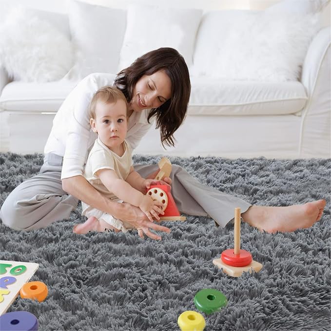 Grey Shag Rugs for Bedroom 5x7: Soft Shag Plush Area Rug for Living Room - Image 6