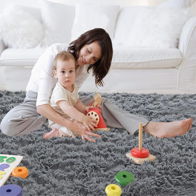 CAIYUECS Grey Area Rug for Living Room: Indoor Ultra Soft Shag Plush Rugs for - Image 6
