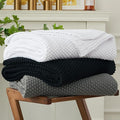 Chunky Cable Knit Throw Blanket Lightweight Black 100% Organic Cotton Blanket by LongHuiBedding