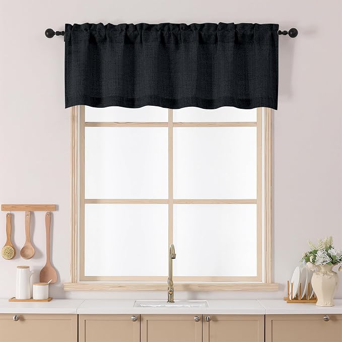 Chyhomenyc Black Valance for Windows, Light Filtering Textured Small Kitchen by Chyhomenyc