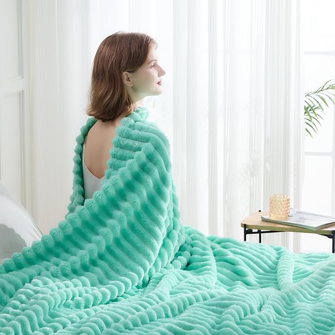 NEWCOSPLAY Super Soft Throw Blanket Aqua Premium Silky Flannel Fleece 3D Ribbed - Image 7