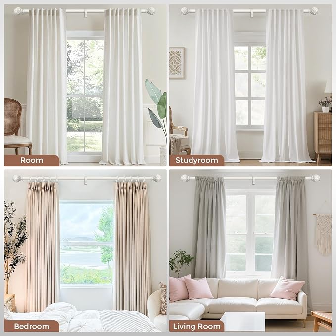 Antique White Curtain Rods for Windows 66 to 120 Inch, Adjustable Vintage - Image 2
