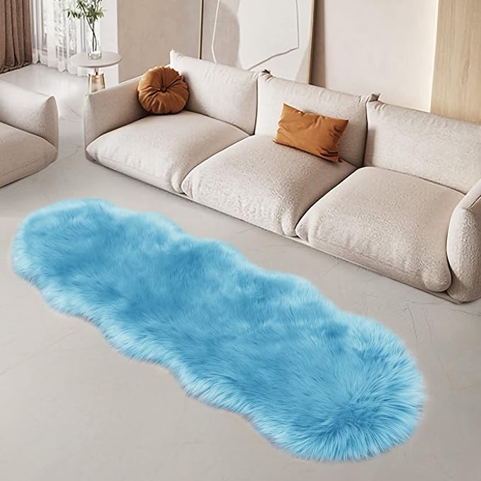 SERISSA Ultra Soft Fluffy Rug Sky Blue Faux Sheepskin Fur Rug Shaggy Couch - Image 6