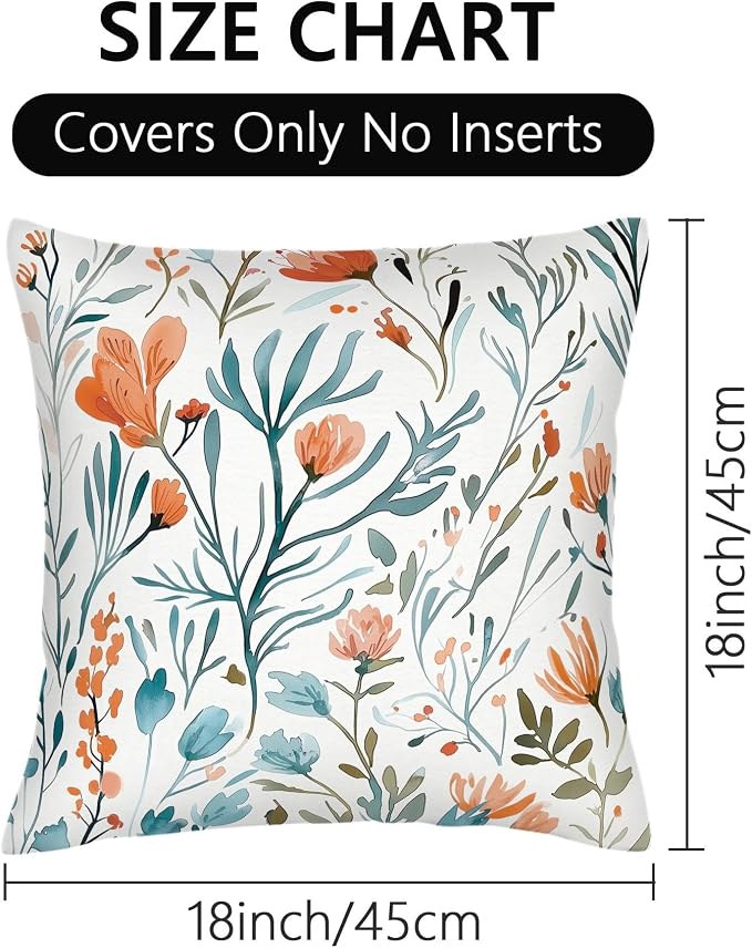 Turquoise Orange Floral Throw Pillows Covers 18x18 in Set of 2, Decorative Teal - Image 7