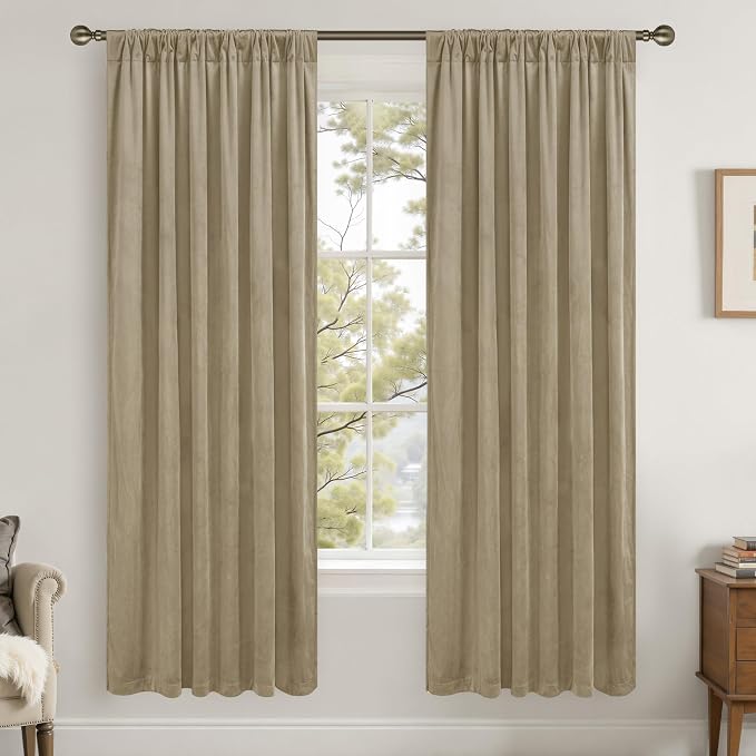 LAMIT Dark Taupe Velvet Curtains 78 Inch - Image 2