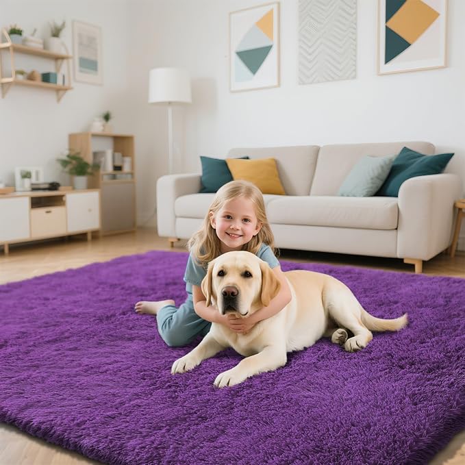 Purple Fluffy Rug Shaggy Area Rug, 4x6 Area Rugs - Image 5