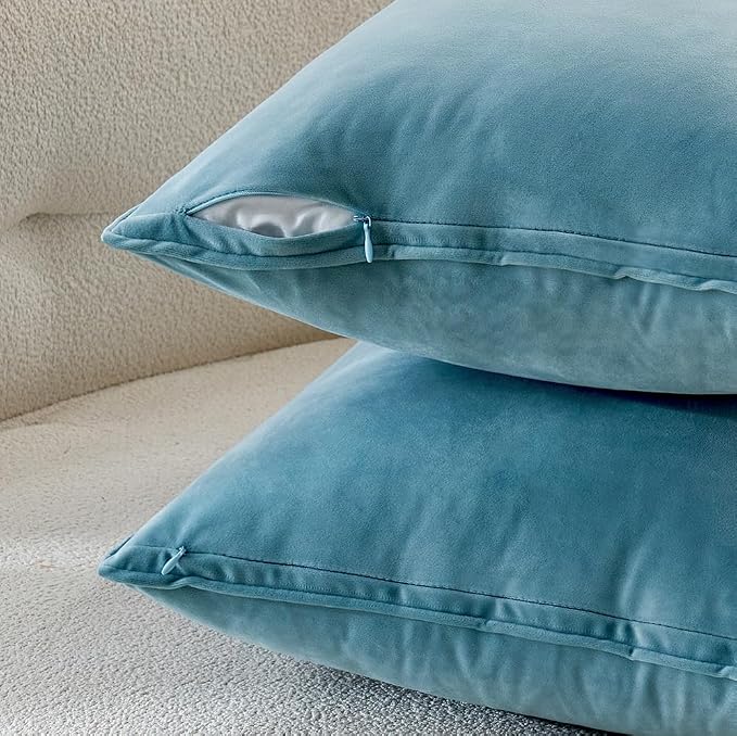 MIULEE Light Blue Velvet Throw Pillow Covers 18x18 Soft Decorative Solid Square - Image 3