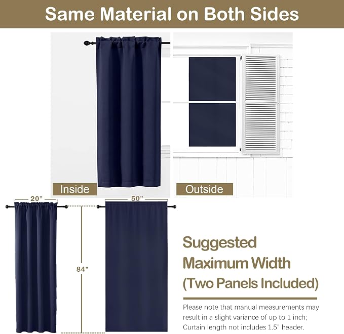 OVZME Navy Blue Blackout Curtains 84 Inches Long 2 Panels Set, Solid Thermal - Image 2