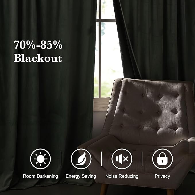 RYB HOME Mint Green Velvet Curtains 90 inches Long, Room Darkening, Floor-Length - Image 6