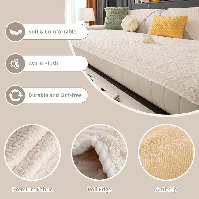 Geometric Jacquard Plush Warm Sofa Couch Cover, Soft Funny Fuzzy Couch Covers - Image 2