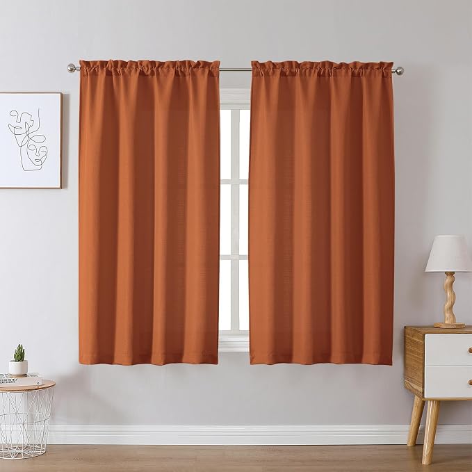 Chyhomenyc Orange Curtains 54 Inch Length 2 Panels, Faux Linen Textured Semi by Chyhomenyc