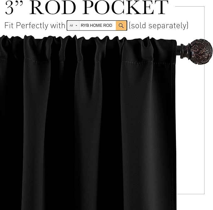 RYB HOME Half Curtain Tiers 36 inch Length, Rod Pocket Summer Heat Blocking - Image 2