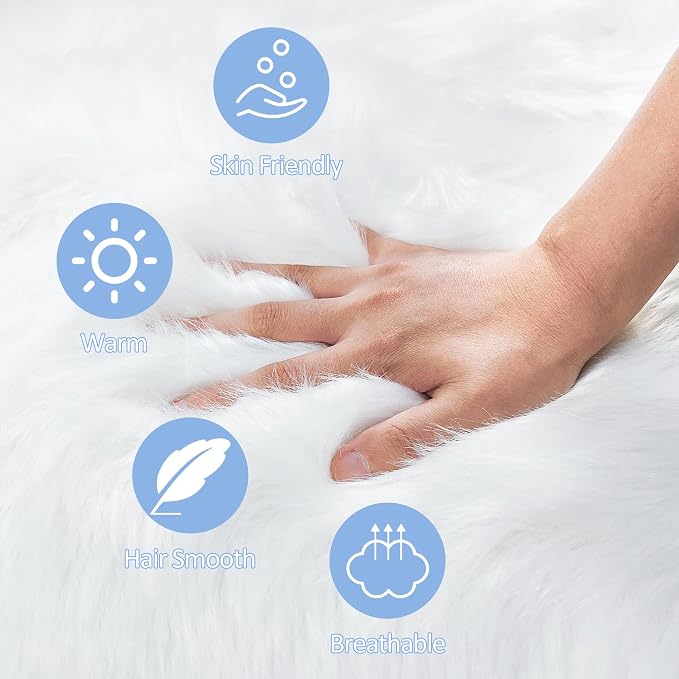 3 ft Fluffy White Round Rug for Bedroom Living Room, Soft Furry White Circle - Image 5