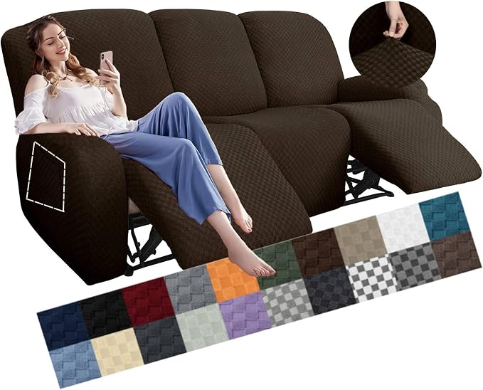 YEMYHOM 8 Pieces Stretch Recliner Sofa Cover Latest Jacquard Reclining Couch by YEMYHOM