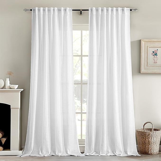 MIULEE White Linen Curtains 100 Inch Long 2 Panels by MIULEE
