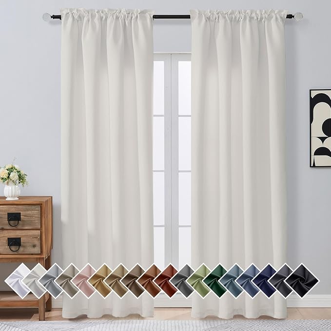 OVZME Natural Room Darkening Curtains 90 Inches Long 2 Panels Set, Solid by OVZME