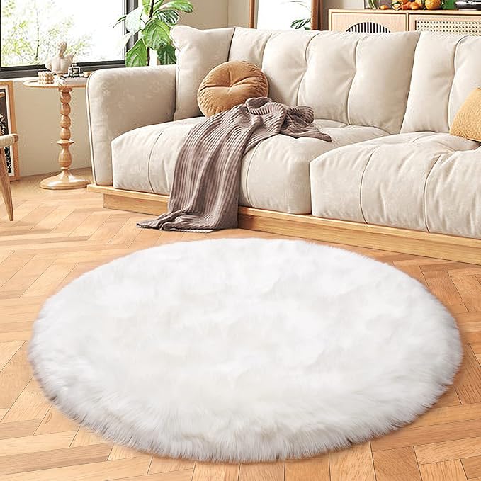 SERISSA Soft Round Faux Sheepskin Fur Rug White Circle Rug Circular Fluffy Area - Image 6