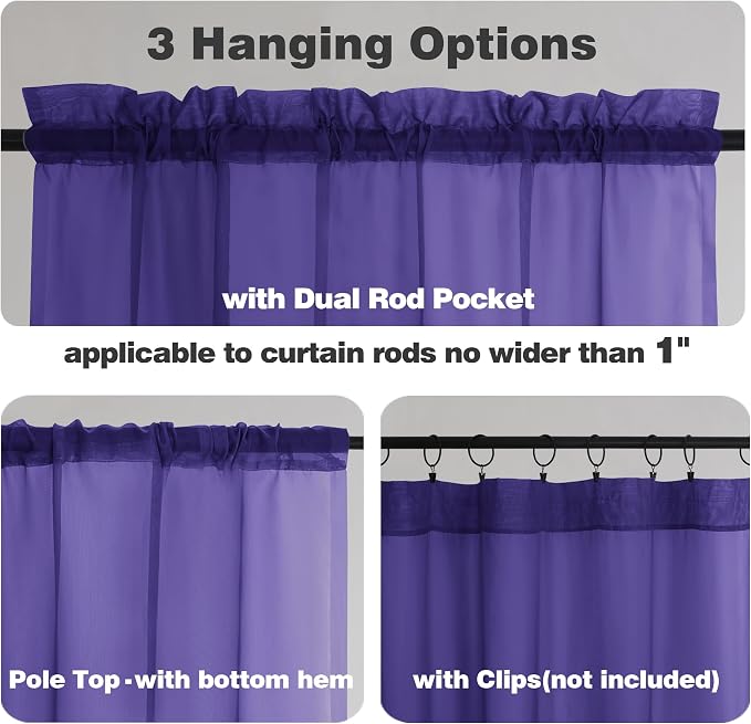Chyhomenyc Purple Sheer Curtains 45 Inch Long 2 Panels, Light Filtering Rod - Image 3