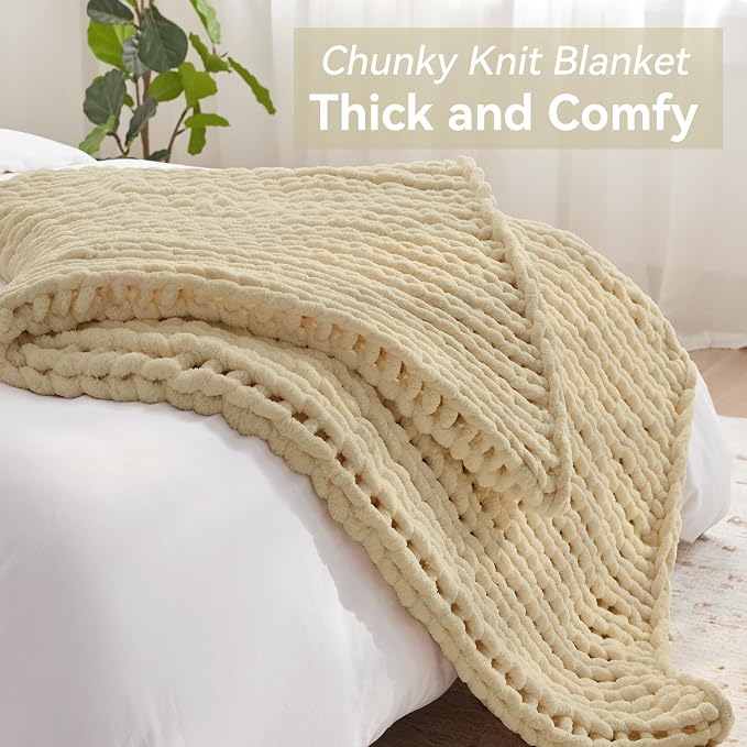Negwoo Chunky Knit Throw Blanket, Handmade Oatmeal Crochet Big Thick Blanket - Image 5