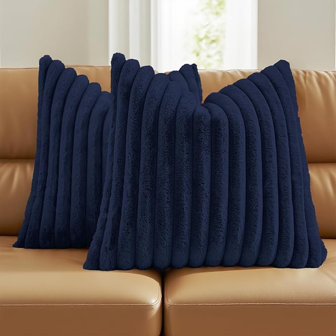 FUTEI Dark Navy Decorative Throw Pillow Covers Set of 2, 24x24 Inch Soft Fluffy by FUTEI