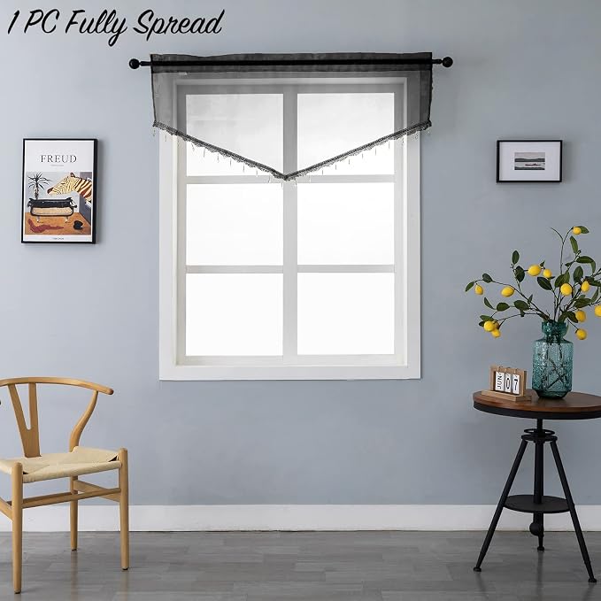 Beaded Sheer Valance Curtains for Living Room, Rod Pocket Farmhouse Window - Image 3