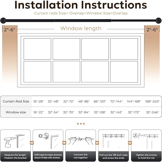 Zeerobee Curtain Rods for Windows 48 to 84, 1 Inch Industrial Wrap Around Warm - Image 6