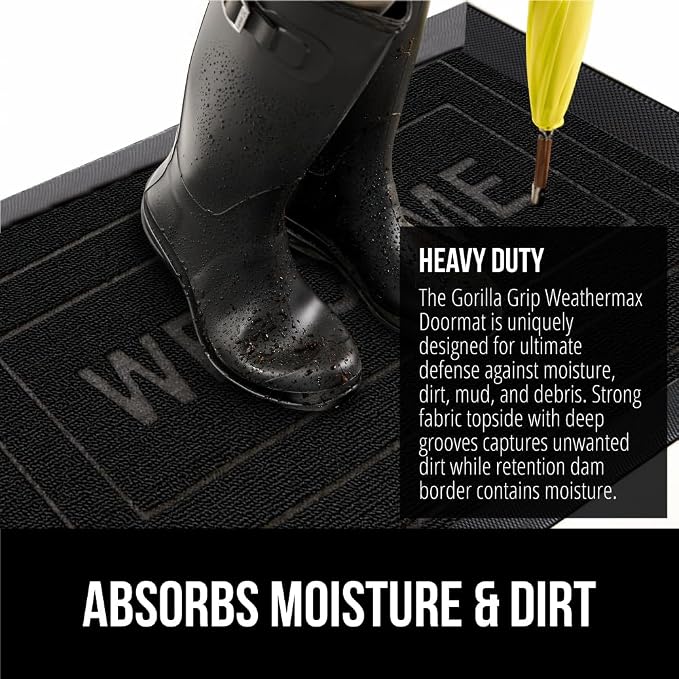 GORILLA GRIP 100% Waterproof All-Season WeatherMAX Doormat 35x23, US Designed - Image 5
