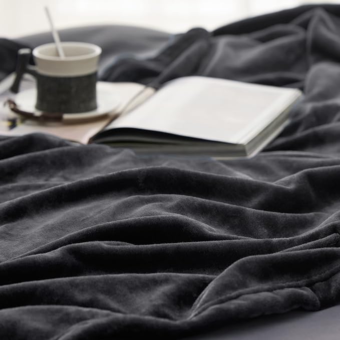 Bedsure GentleSoft Fleece Blankets King Size Dark Grey - Image 5