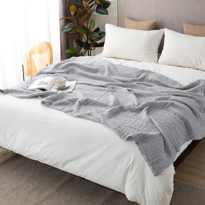 EMME Cooling Cotton Muslin King Blanket Bed Layering Bedspread Coverlet - Image 5