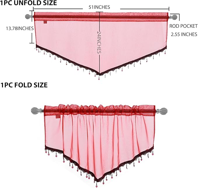 Beaded Sheer Valance Curtains for Living Room, Rod Pocket Farmhouse Window - Image 2