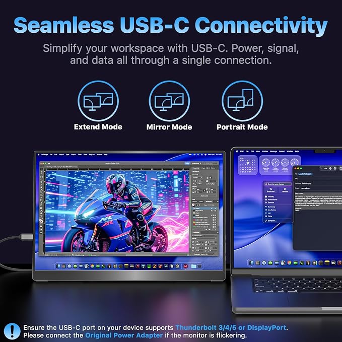 VisionOwl Portable Monitor 16 Inch 2.5K QHD 144Hz 16:10 Second Screen, USB-C - Image 5