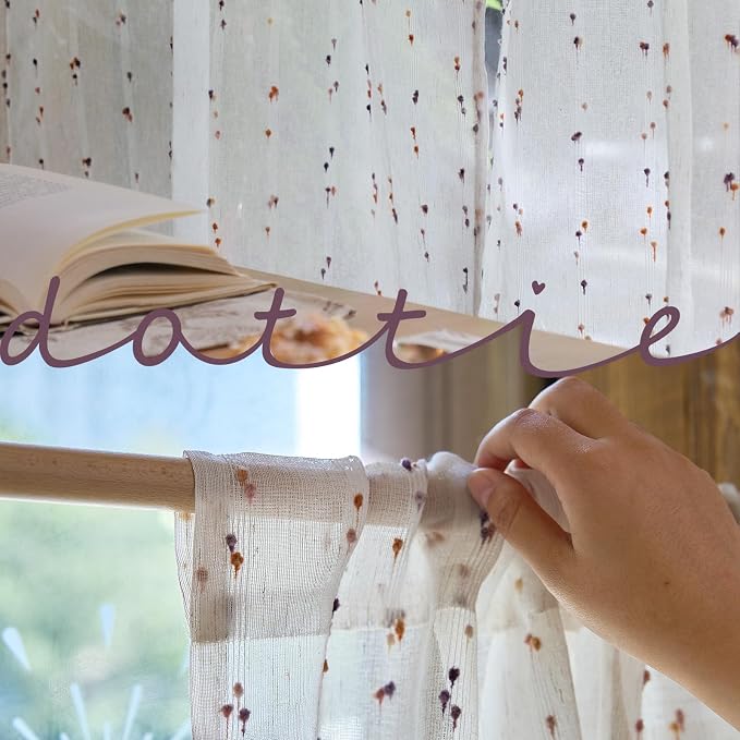 jinchan Ruffled Valance for Windows 18 Inch Mini Pom-Pom Voile Valance Curtains - Image 6