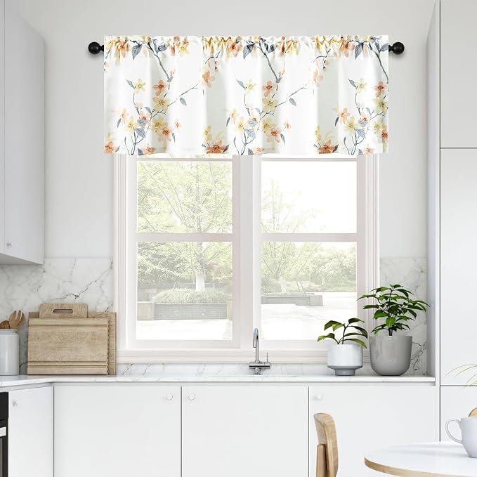 Leeva Farmhouse Lovely Flower Pattern Kitchen Valances, Light Filtering Rod by Leeva