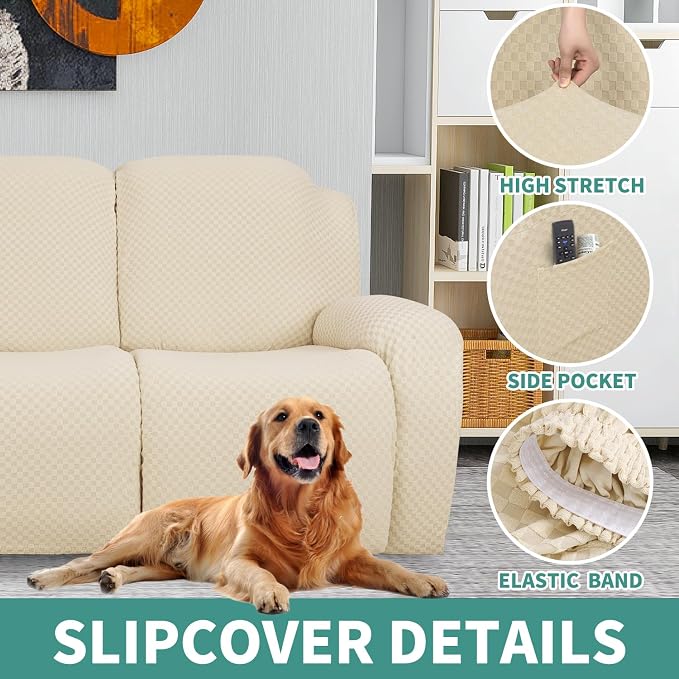 YEMYHOM 6 Pieces Stretch Loveseat Recliner Slipcover Jacquard Recliner Sofa - Image 4