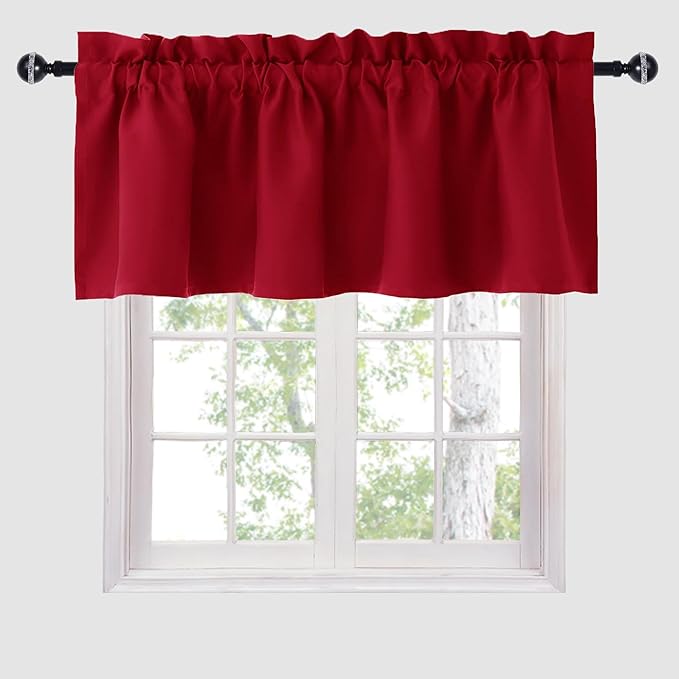 Hiasan Red Valance Curtains for Kitchen Blackout Thermal Insulated Rod Pocket by Hiasan