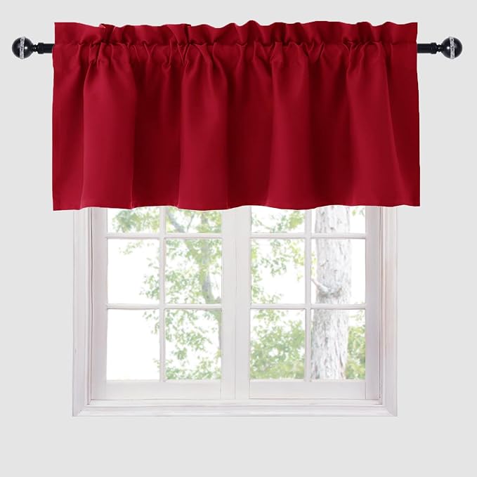 Hiasan Red Valance Curtains for Kitchen Blackout Thermal Insulated Rod Pocket by Hiasan