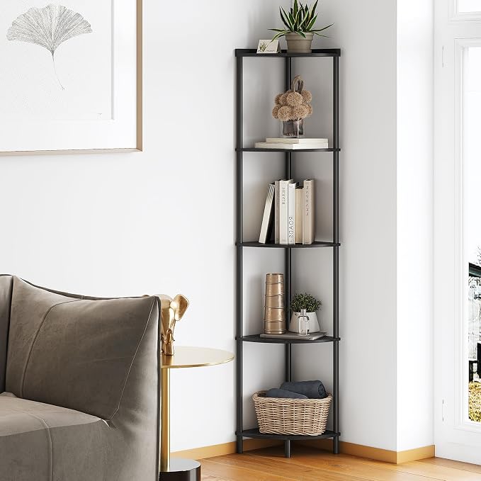 SUNMORY 5 Tier Corner Shelf Stand, Industrial 65" Corner Shelves Display Shelf by SUNMORY