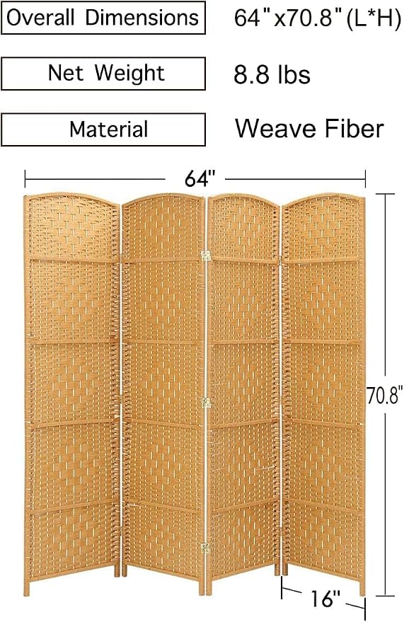 6 ft. Tall-Extra Wide-Diamond Weave Fiber Room Divider - Image 3