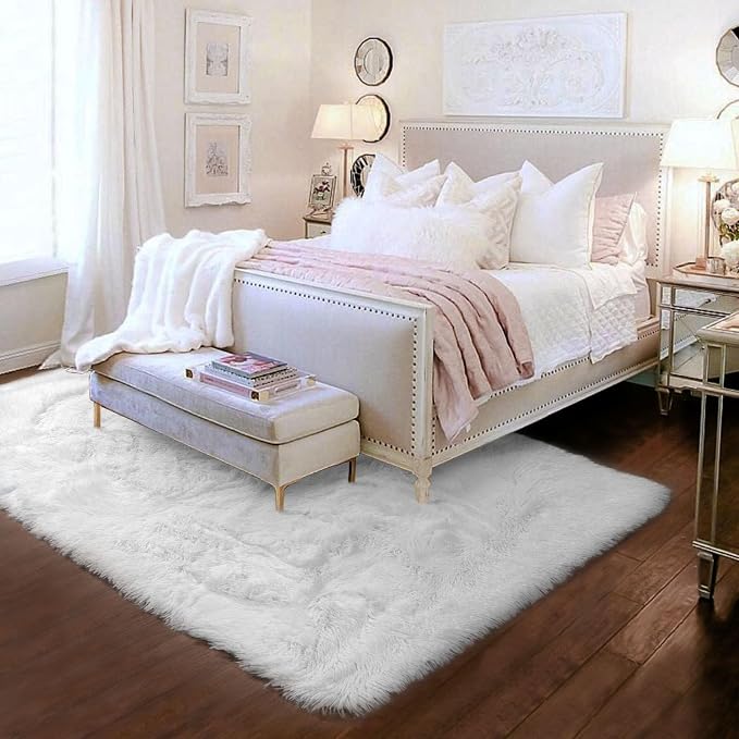 White Runner Area Rugs for Bedroom, Shag Fluffy Bedside Rug for Living Room - Image 7